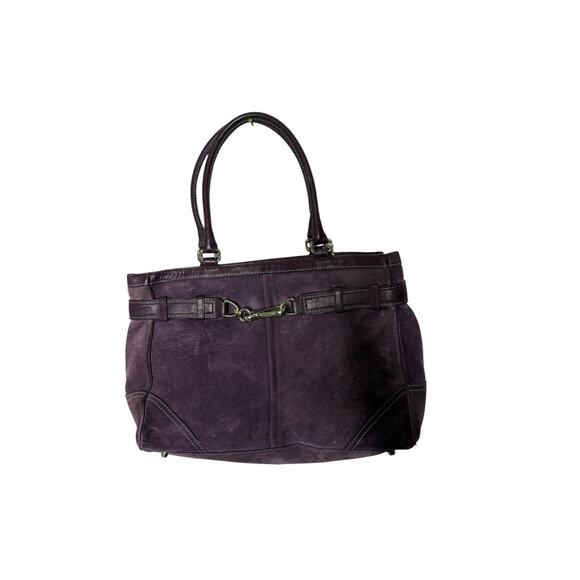 Coach Hamptons Carryall Handbag Purple Plum Suede Zip Purse Tote Bag - Picture 1 of 6